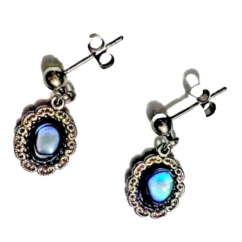 Earrings Abalone Oval Pierced Possibly Vintage 1/2" x 1/4" Dangle